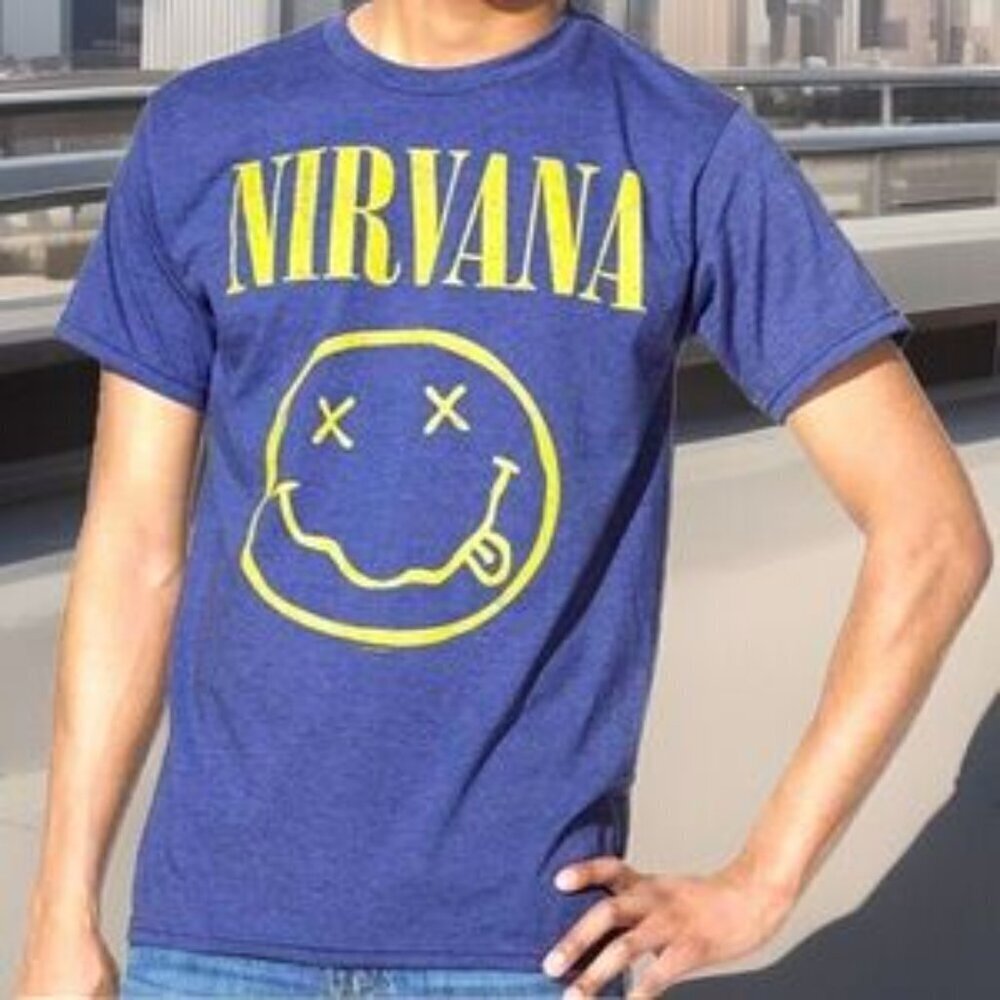 Nirvana t shirt heathered blue short sleeve size medium -Unisex